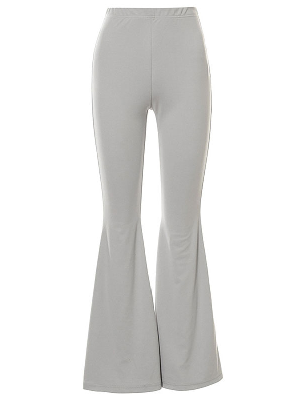 Women's Clothing Women's Bottoms | Flared Pants Grey Polyester High Rise Waist Bell Bottoms Lycra Spandex Trousers - LE46389