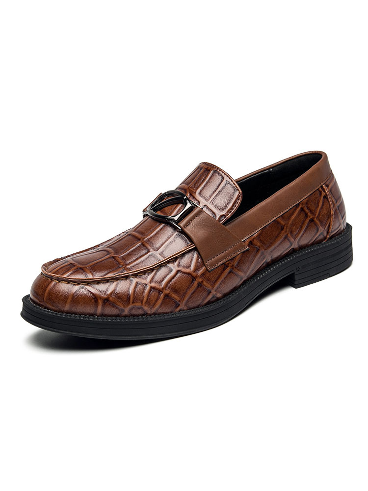 Zapatos de hombre | Mocasines de hombre Zapatos sin cordones Detalles de metal Mocasines marrones de cuero sintético con punta redonda a cuadros - YT77402