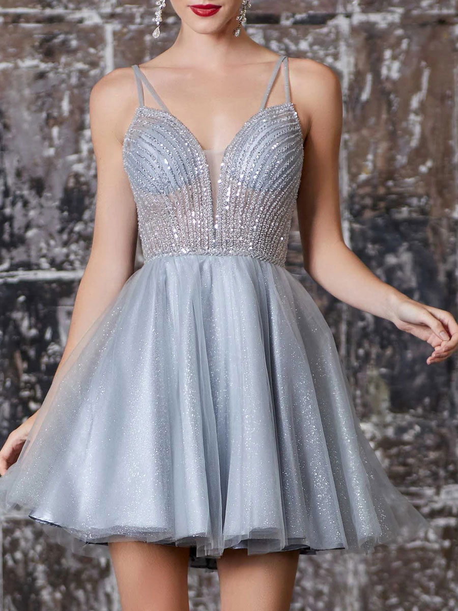 Wedding & Events Occasion Dresses | Champagne Homecoming Dress 2022 A Line V-Neck Sleeveless Backless Lace Short Dresses For Pro