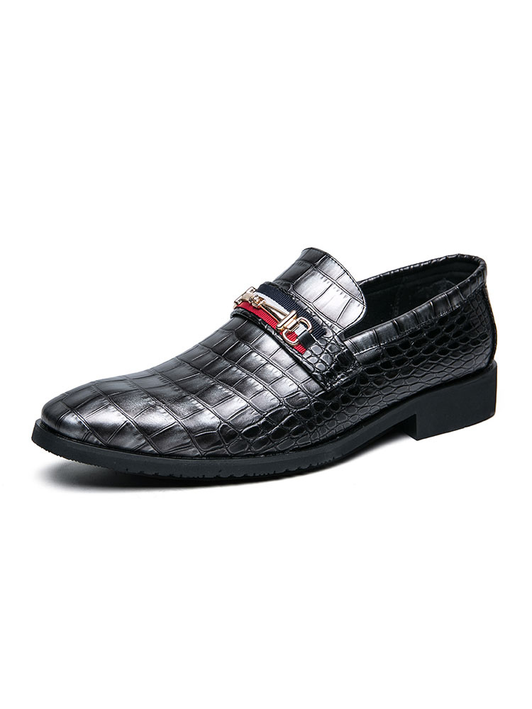 Shoes Men's Shoes | Men Loafer Shoes PU Leather Metal Details Round Toe Slip-On Grey Loafers Prom Shoes - LD96526