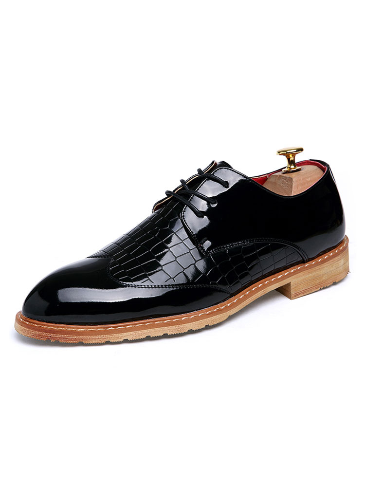 Zapatos de hombre | Zapatos de vestir para hombres Correa de punta redonda Ajustable Lace Up PU Cuero Black Traje Zapatos - HQ54858