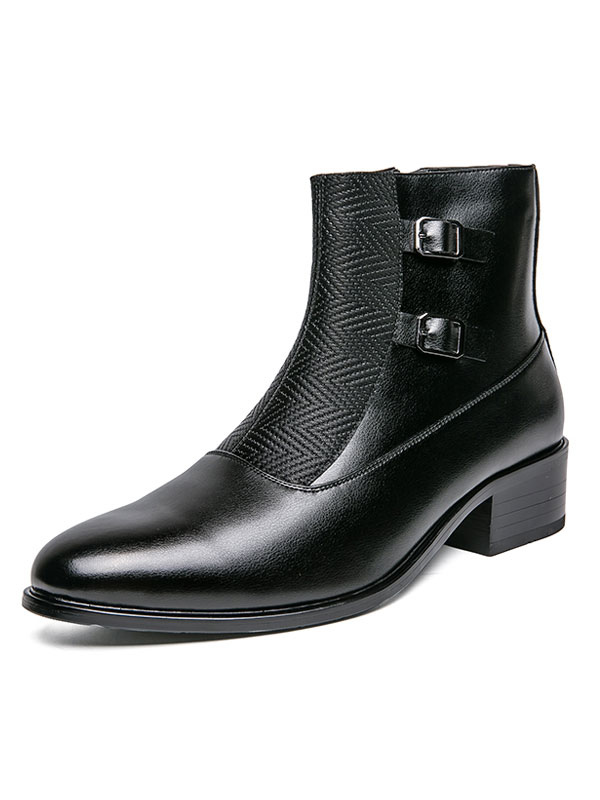 Shoes Men's Shoes | Ankle Boots For Men Chains PU Leather Round Toe Black Booties - KO96281