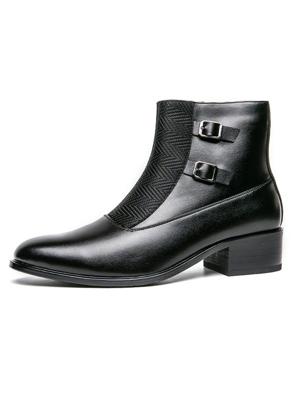 Shoes Men's Shoes | Ankle Boots For Men Chains PU Leather Round Toe Black Booties - KO96281