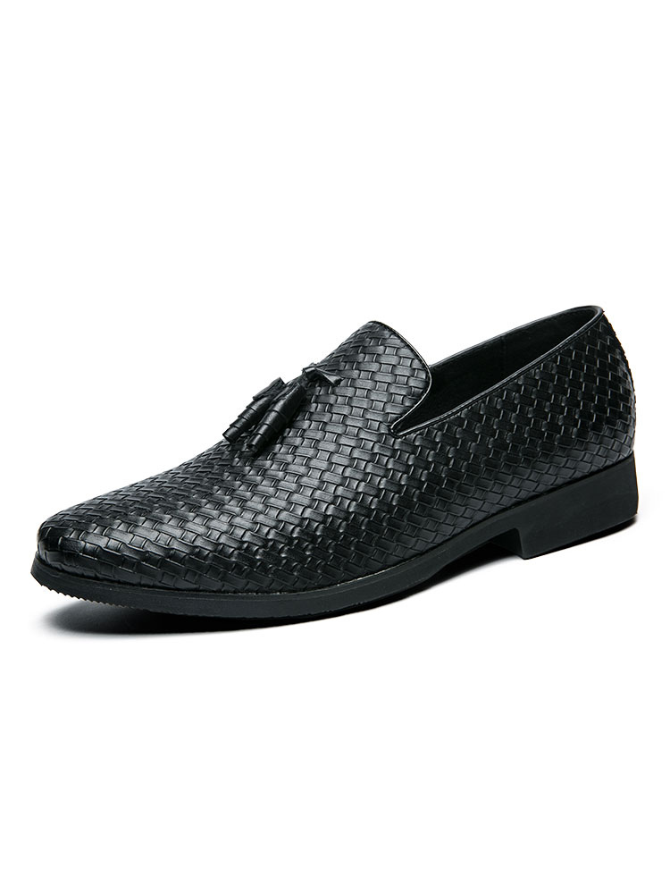 Zapatos de hombre | Zapatos mocasines para hombres Patrón de cuadros de cuero de PU Tapas bajas Resbalón en zapatos negros - BY26979