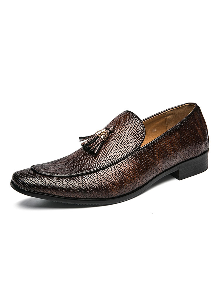 Shoes Men's Shoes | Loafer Shoes For Men Slip-On Metal Details Stripes Round Toe PU Leather Brown Shoes - RI47439