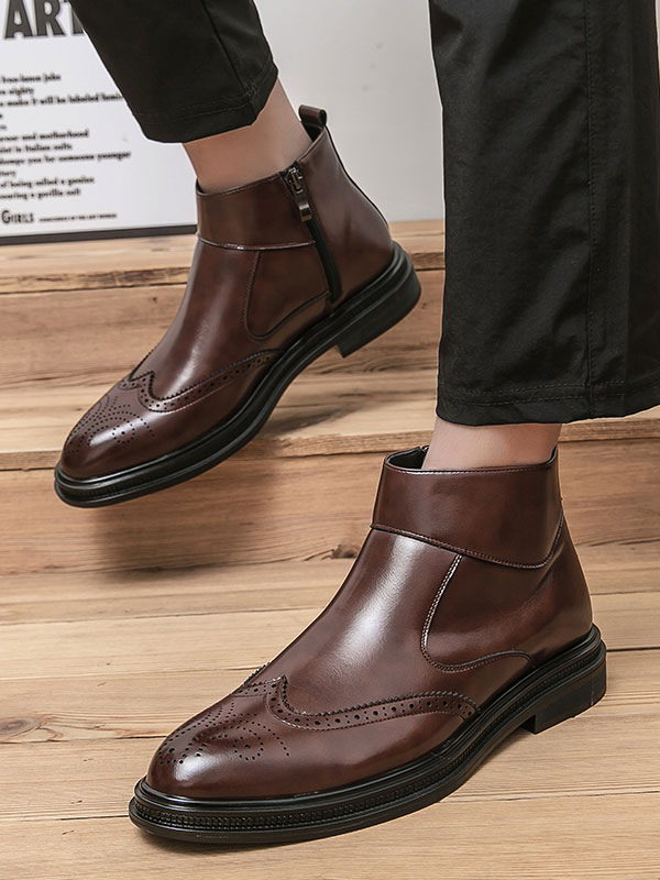 Shoes Men's Shoes | Ankle Boot For Men Zipper Round Toe PU Leather Black Booties - RA60414