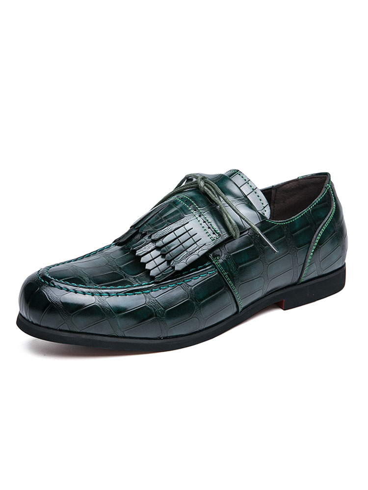 Zapatos de hombre | Zapatos mocasines para hombres PU cuero hebilla Slip-On verde tops bajos mocasines - AV81399