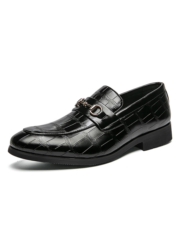 Zapatos de hombre | Mocasines para hombre Zapatos con correa Detalles metálicos ajustables Patrón a cuadros Punta redonda Cuero de PU Mocasines negros - WW92023