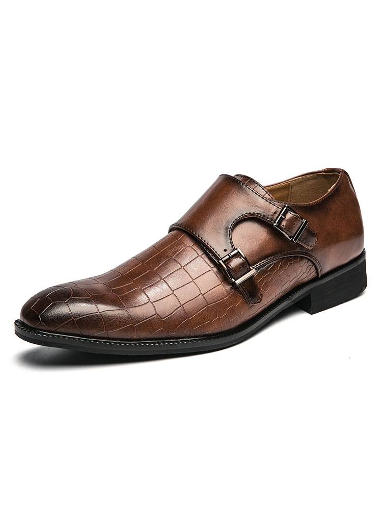Zapatos de hombre | Zapatos De Vestir Para Hombres Correa De Punta Redonda Ajustable Con Cordones Cuero De PU Marrón Oxfords - DD34033