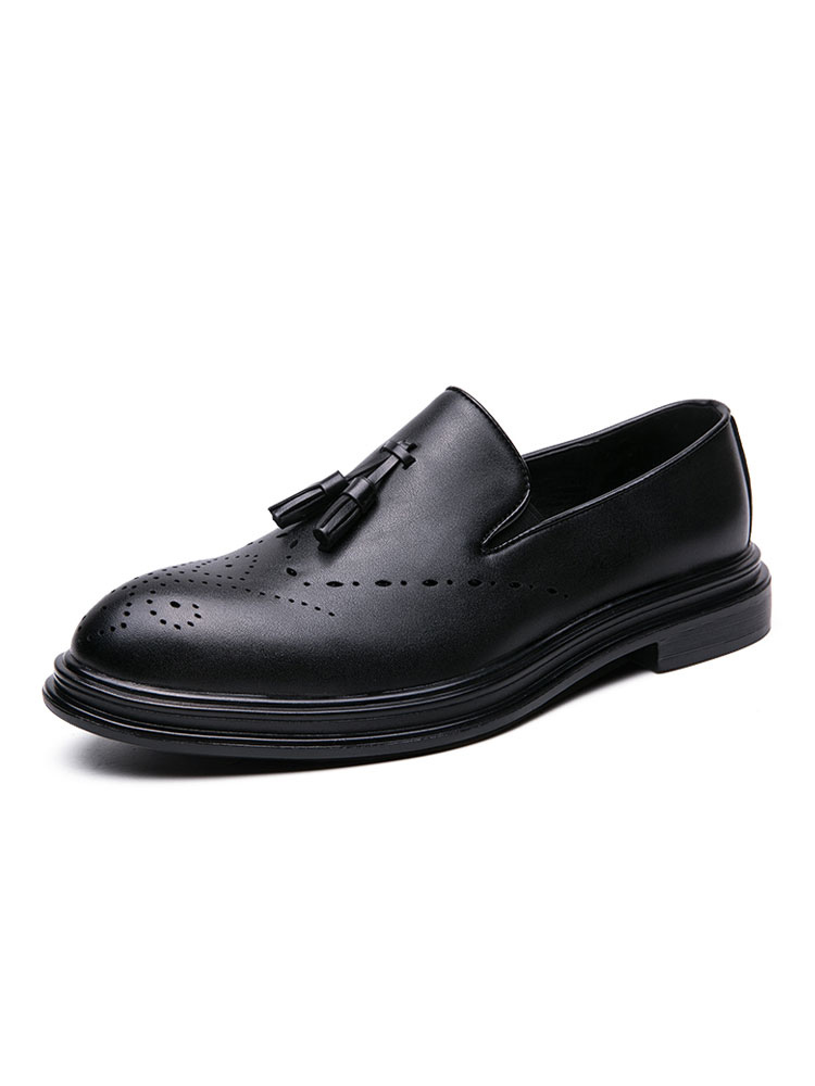 Shoes Men's Shoes | Men Loafer Shoes Slip On Pom Poms Round Toe Low Tops PU Leather Black Leather Shoes - DT97428