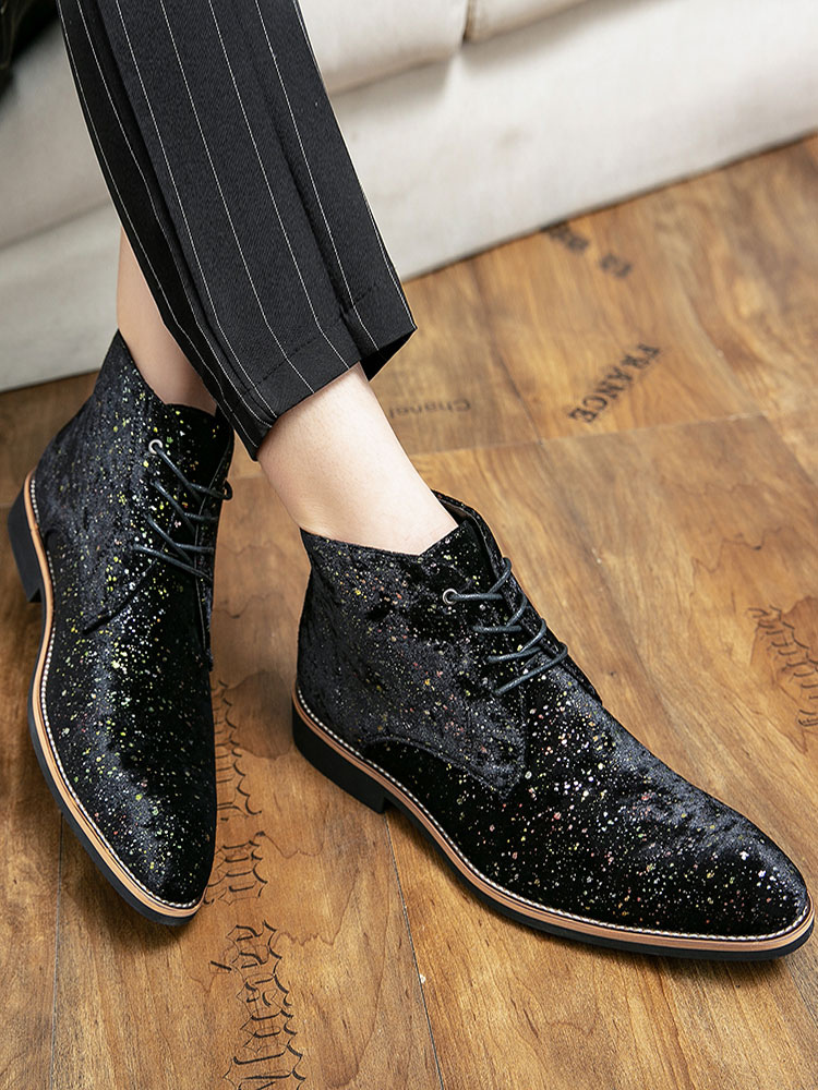 Shoes Men's Shoes | Booties For Men Sequins Round Toe PU Leather Blue Ankle Martin Boots - VL83942