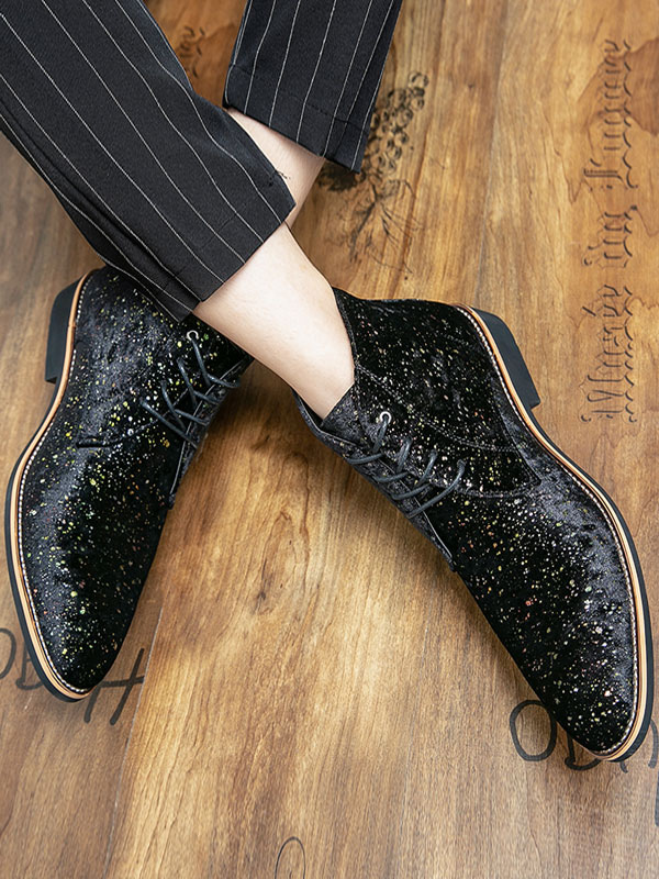 Shoes Men's Shoes | Booties For Men Sequins Round Toe PU Leather Blue Ankle Martin Boots - VL83942