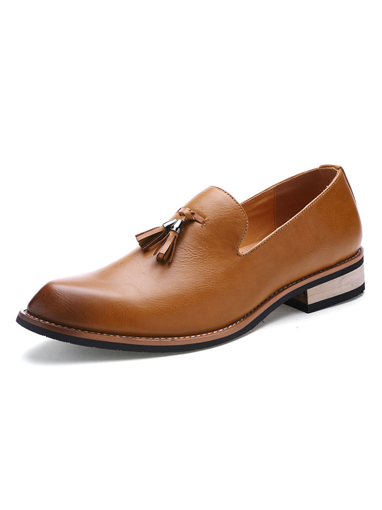 Zapatos de hombre | Hombres Zapatos Mocasines Slip-On Pom Poms Punta Redonda Low-Tops Cuero de PU Mocasines Marrones - TN03269