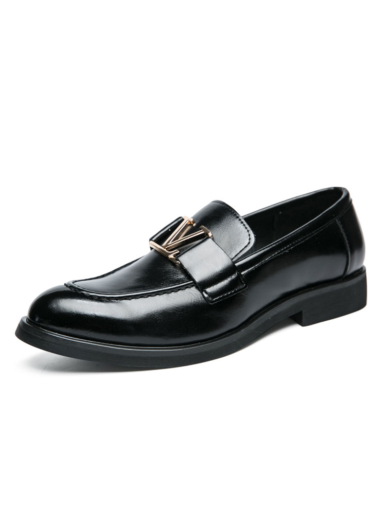 Shoes Men's Shoes | Men Loafer Shoes PU Leather Metal Details Artwork Pattern Slip-On Black Loafers - ND40939