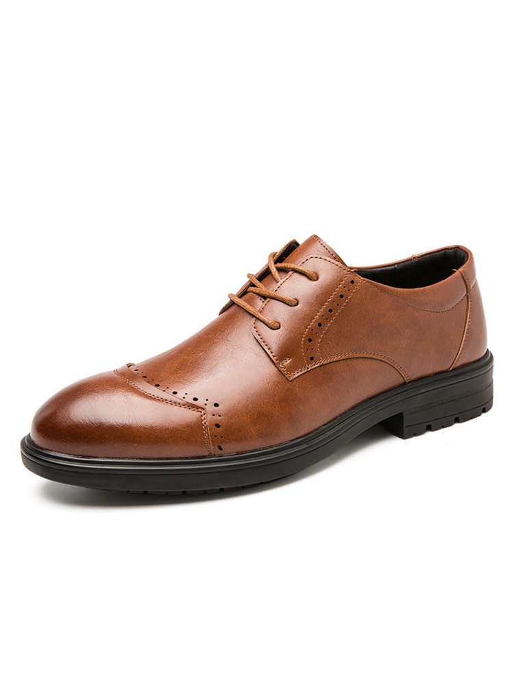 Zapatos de hombre | Zapatos De Vestir Para Hombre Correa De Punta Redonda Cuero De PU Ajustable Low Top Brown Oxfords - PP54756