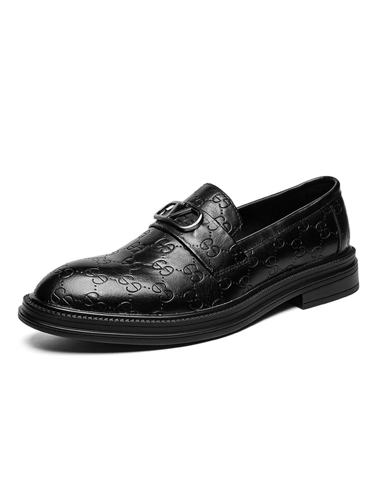 Shoes Men's Shoes | Men Loafer Shoes Slip On Metal Details Artwork Pattern Round Toe PU Leather Black Loafers - NX80961