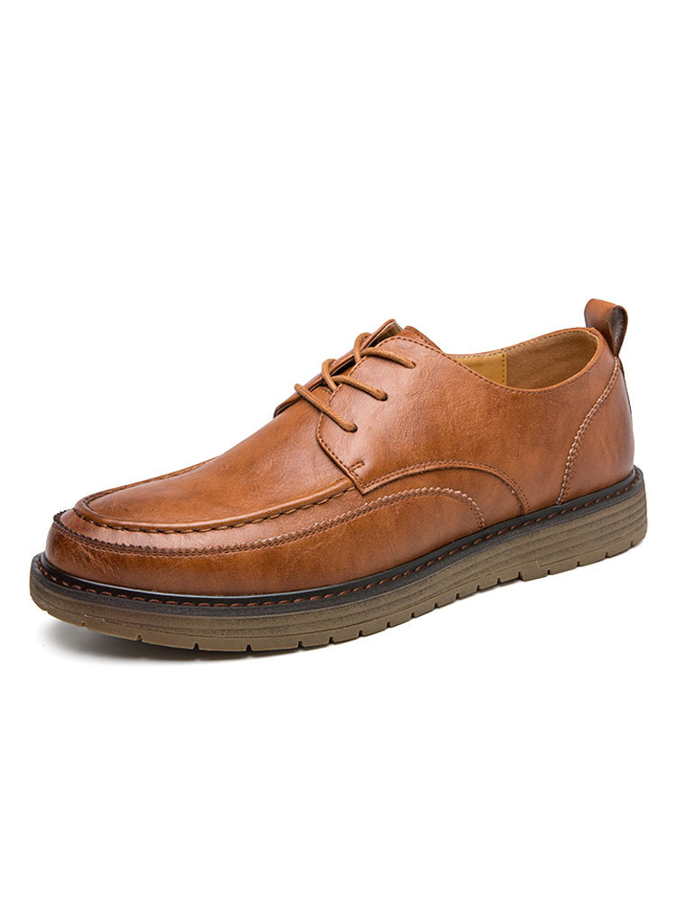 Zapatos de hombre | Zapatos de vestir para hombres Zapatos de traje marrón con correa de punta redonda ajustable de cuero PU - KZ54410