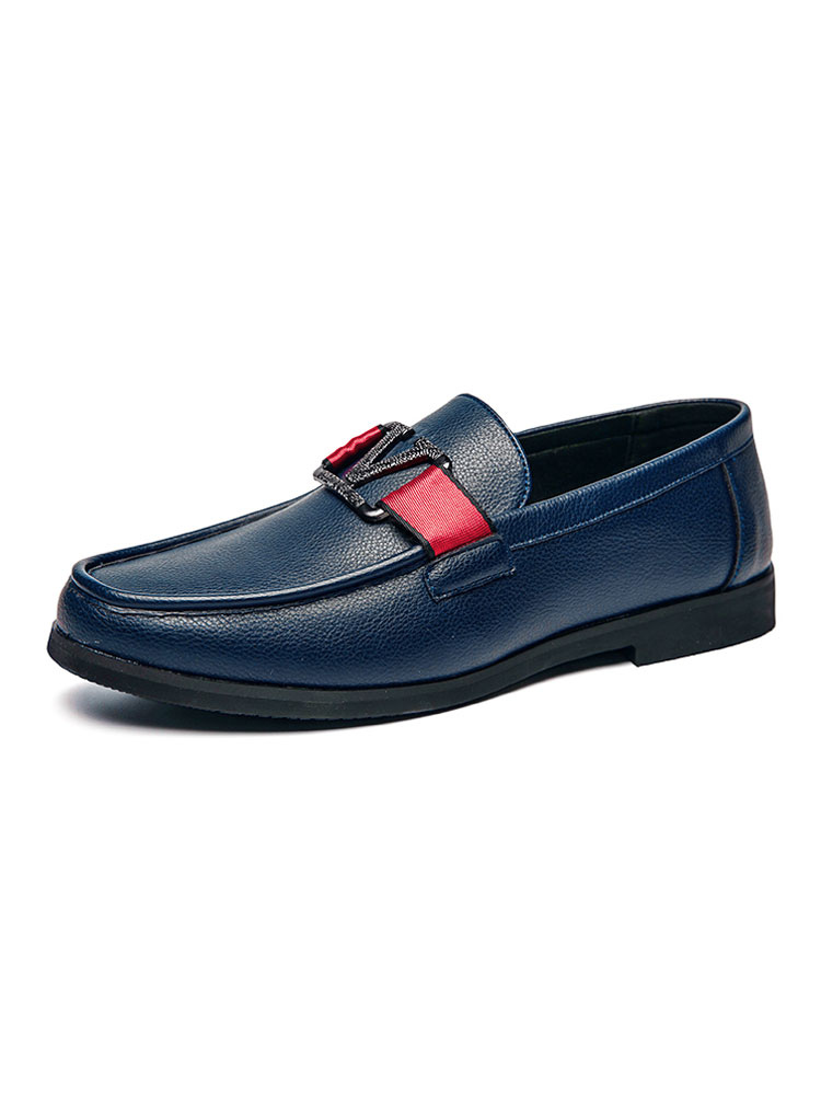 Zapatos de hombre | Mocasines para hombre Mocasines negros de piel sintética con punta redonda y detalles metálicos - GJ27033