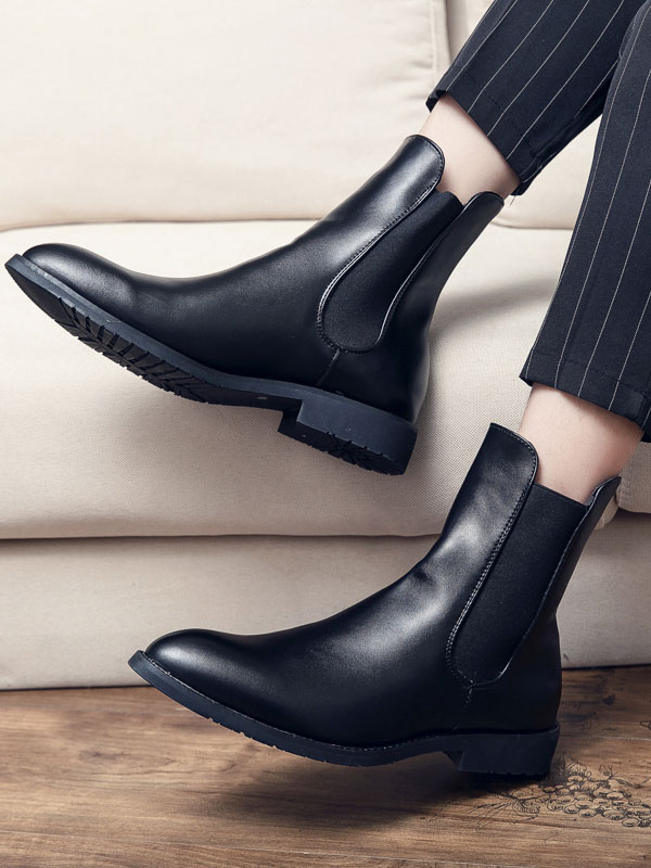 Shoes Men's Shoes | Men Booties Black PU Leather Pointed Toe Zipper Pointed Toe Ankle Boots - LK73504