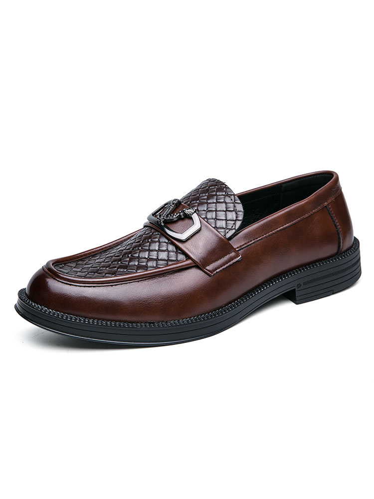 Zapatos de hombre | Zapatos tipo mocasín para hombre Zapatos sin cordones con detalles metálicos Puntera redonda Tapas bajas Cuero de PU Zapatos marrones - WO59438