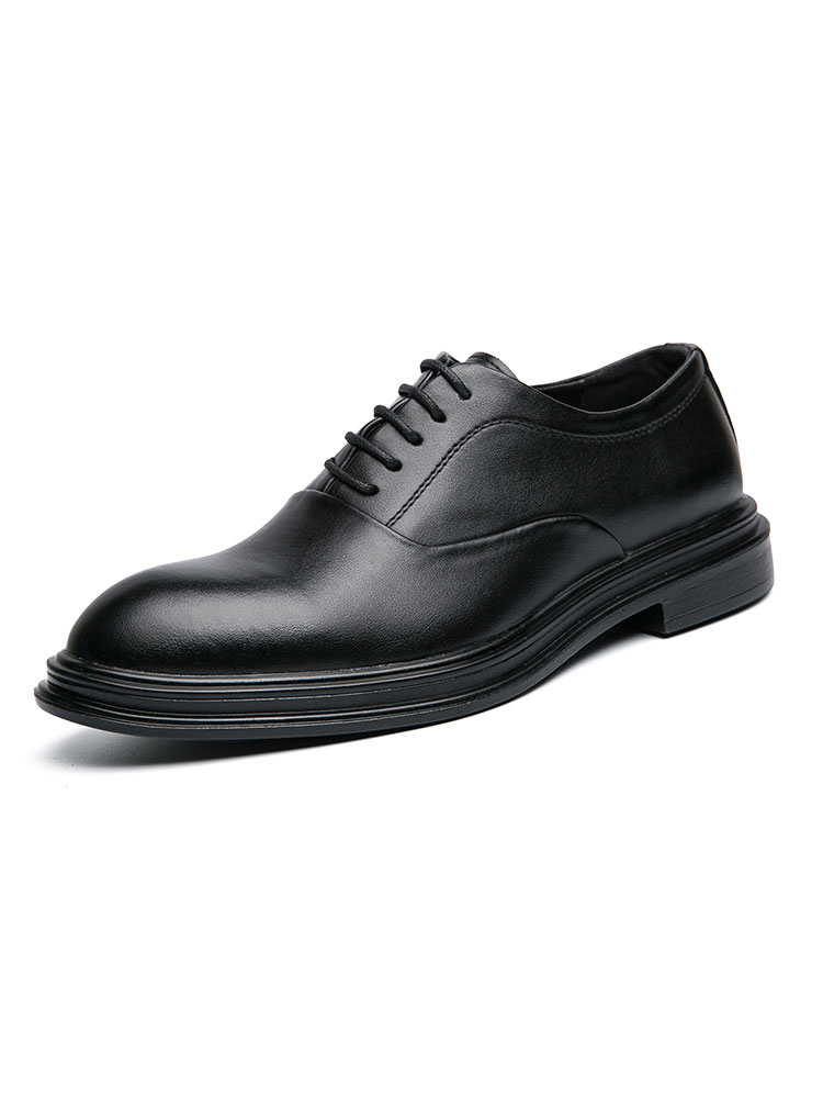Zapatos de hombre | Zapatos de vestir para hombres Correa de punta redonda Cuero de PU ajustable con cordones Oxfords negros - FV87747