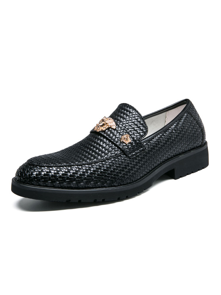 Shoes Men's Shoes | Loafer Shoes For Men Slip-On Metal Details Round Toe PU Leather Black Loafers - NQ53486