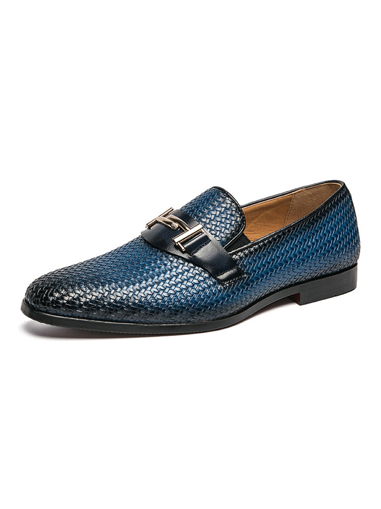 Shoes Men's Shoes | Men Loafer Shoes Slip On Metal Details Round Toe PU Leather Blue Low Tops Loafers - DL62468