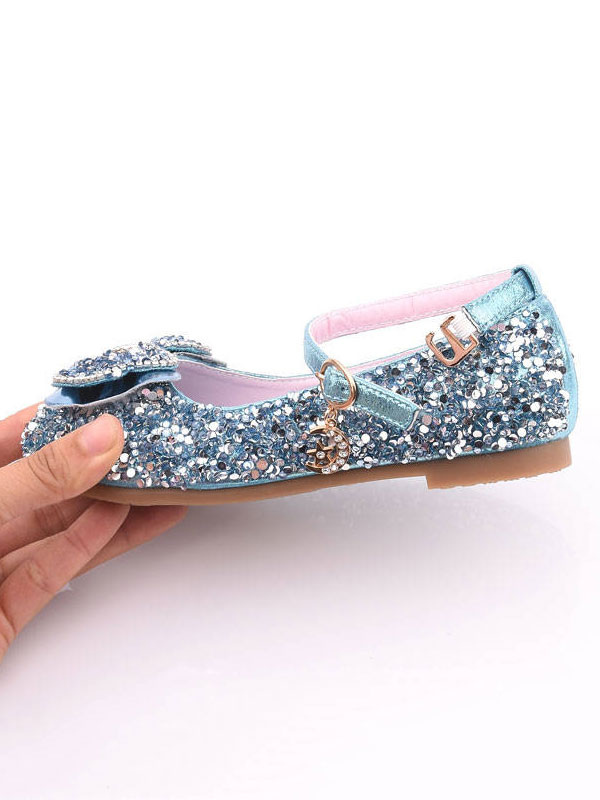 Shoes Occasion Shoes | Flower Girl Shoes Sequined Bow Ankle Strap Flats - OD70659