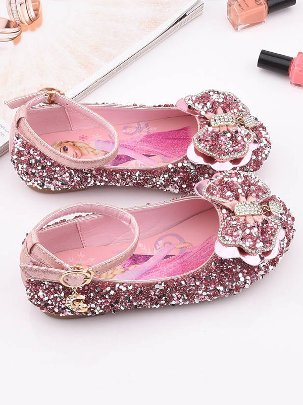 Shoes Occasion Shoes | Flower Girl Shoes Sequined Bow Ankle Strap Flats - OD70659