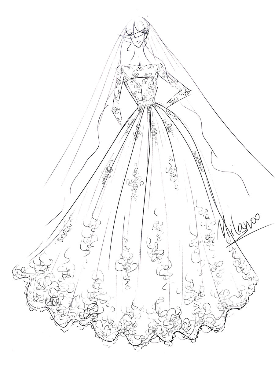 Mariage Robes de mariée | Robe de mariée princess en tulle ivoire manche longue en dentelle boutonné sur dos à traîne ronde Robe de mariage - WU44984