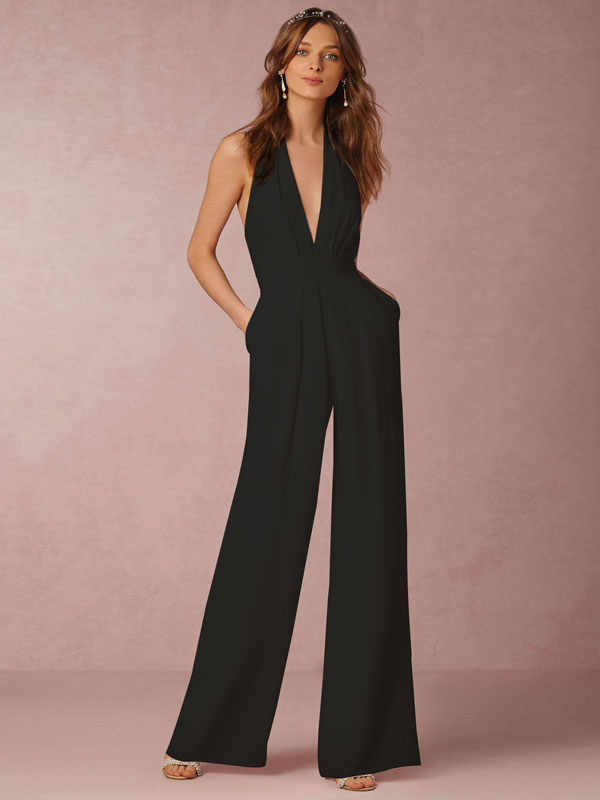Women's Clothing Jumpsuits & Rompers | A Mysterious Gift For You V-Neck Sleeveless Polyester Black Jumpsuits For Women Send In Random - CV35843