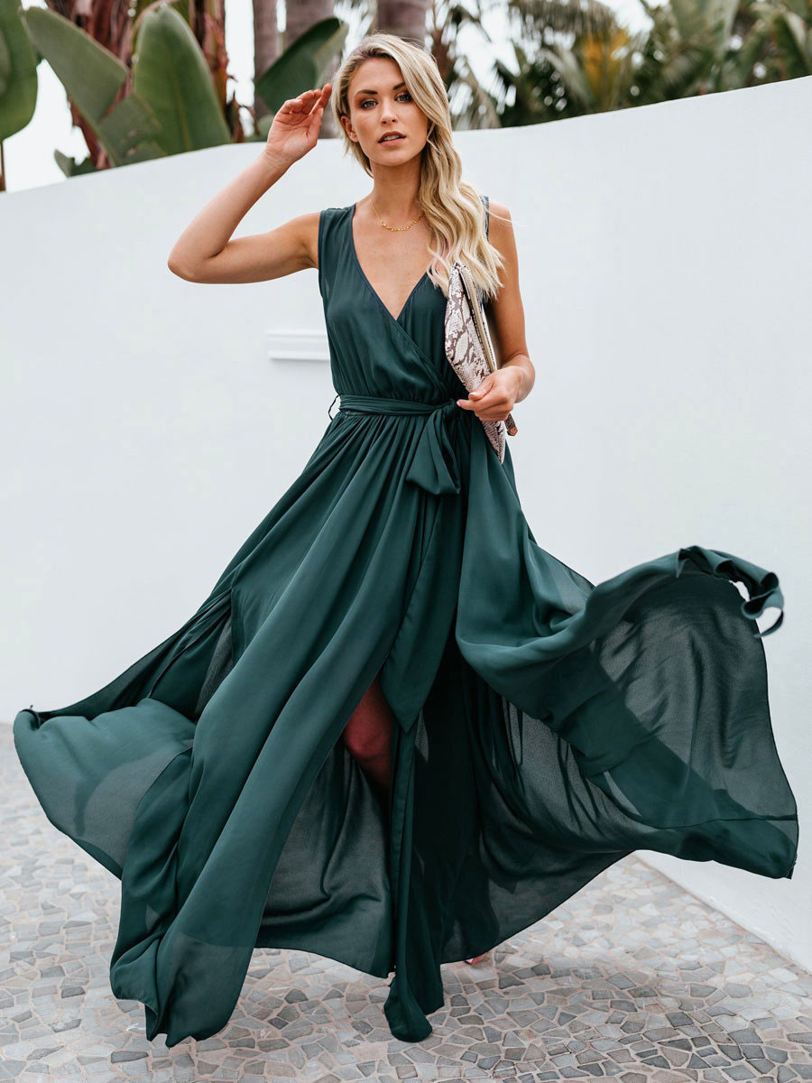 Robe de Soirée en Satin Longue Femme avec Bretelles à Col Décolleté Coupe Cintrée à Lacets avec Fente Uncolore Robe Maxi Robe Eté