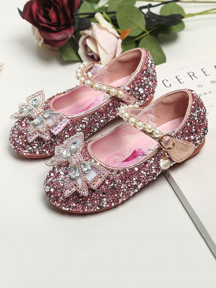 Shoes Occasion Shoes | Girls Glitter Pearls Mary Jane Flat Flower Girl Shoes - WF76548