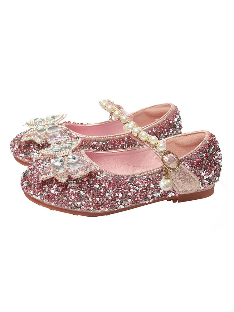 Shoes Occasion Shoes | Girls Glitter Pearls Mary Jane Flat Flower Girl Shoes - WF76548