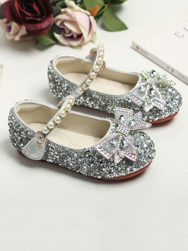 Shoes Occasion Shoes | Girls Glitter Pearls Mary Jane Flat Flower Girl Shoes - WF76548