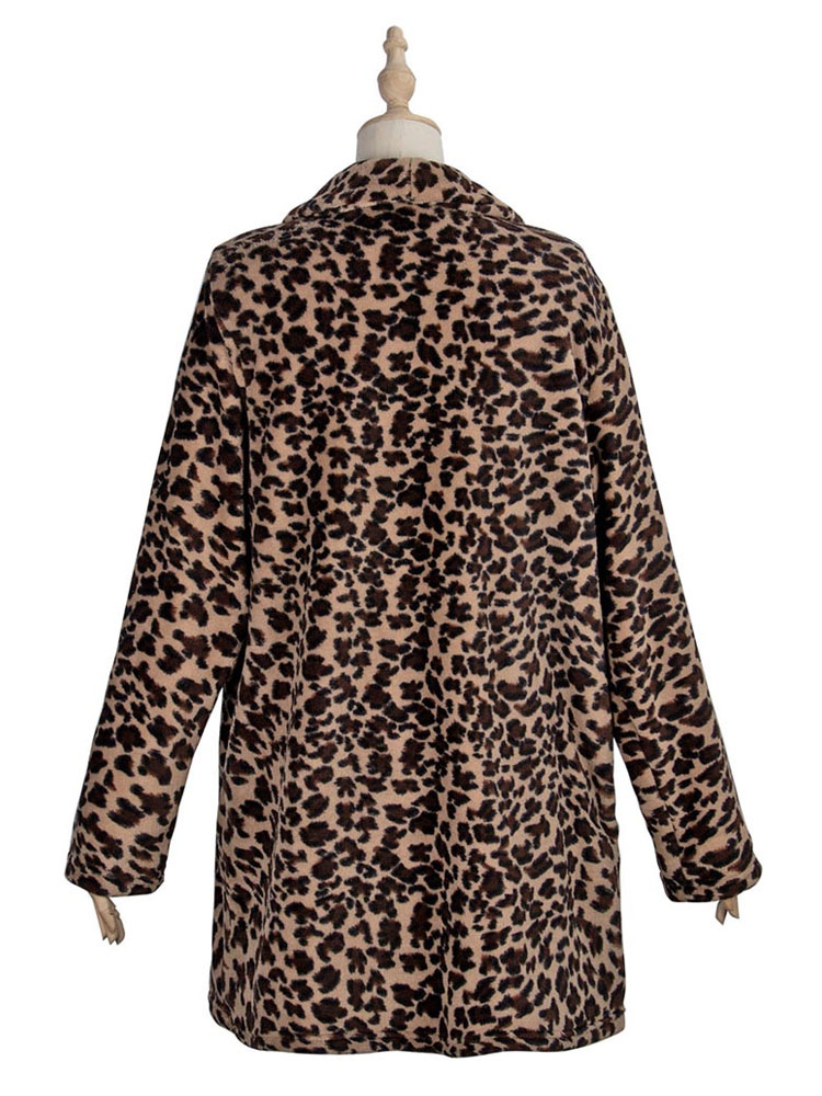 Women's Clothing Outerwear | Woman Coats Leopard Print Turndown Collar Buttons Casual Asymmetrical Camel Wrap Coat Cozy Active Outerwear - OC68407