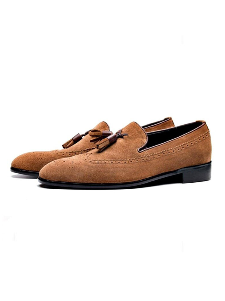 Zapatos de hombre | Mocasines de hombre Mocasines de piel de ante popular con tachuelas Mocasines de camello sin cordones - QC75004