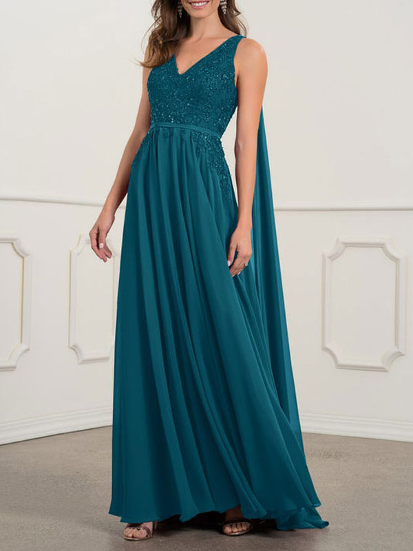 Wedding & Events Wedding Party Dresses | Teal Bridal Mother Dress V Neck Sleeveless A Line Lace Guest Dresses For Wedding - SO31