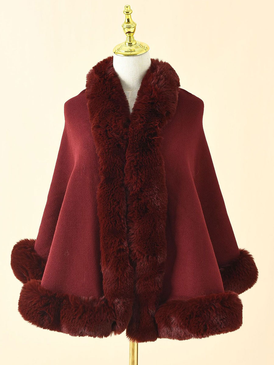 Women's Clothing Outerwear | Purple Black Faux Fur Cape Winter Women Clothing - TA44057