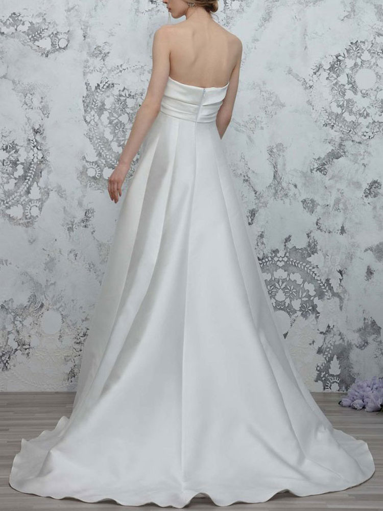 Wedding & Events Wedding Dresses | White Simple Causal Wedding Dress Satin Fabric Strapless Sleeveless Backless Satin Fabric A-L