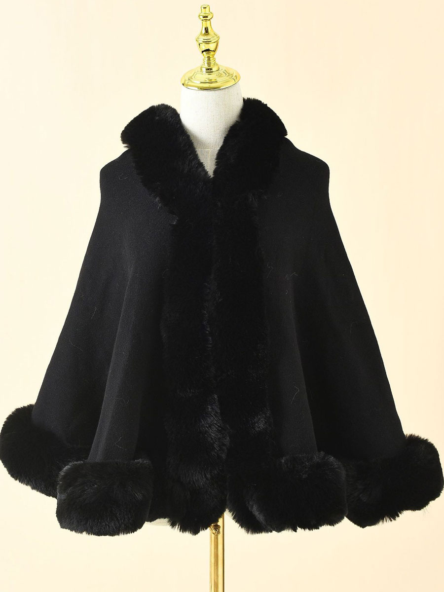 Women's Clothing Outerwear | Purple Black Faux Fur Cape Winter Women Clothing - TA44057