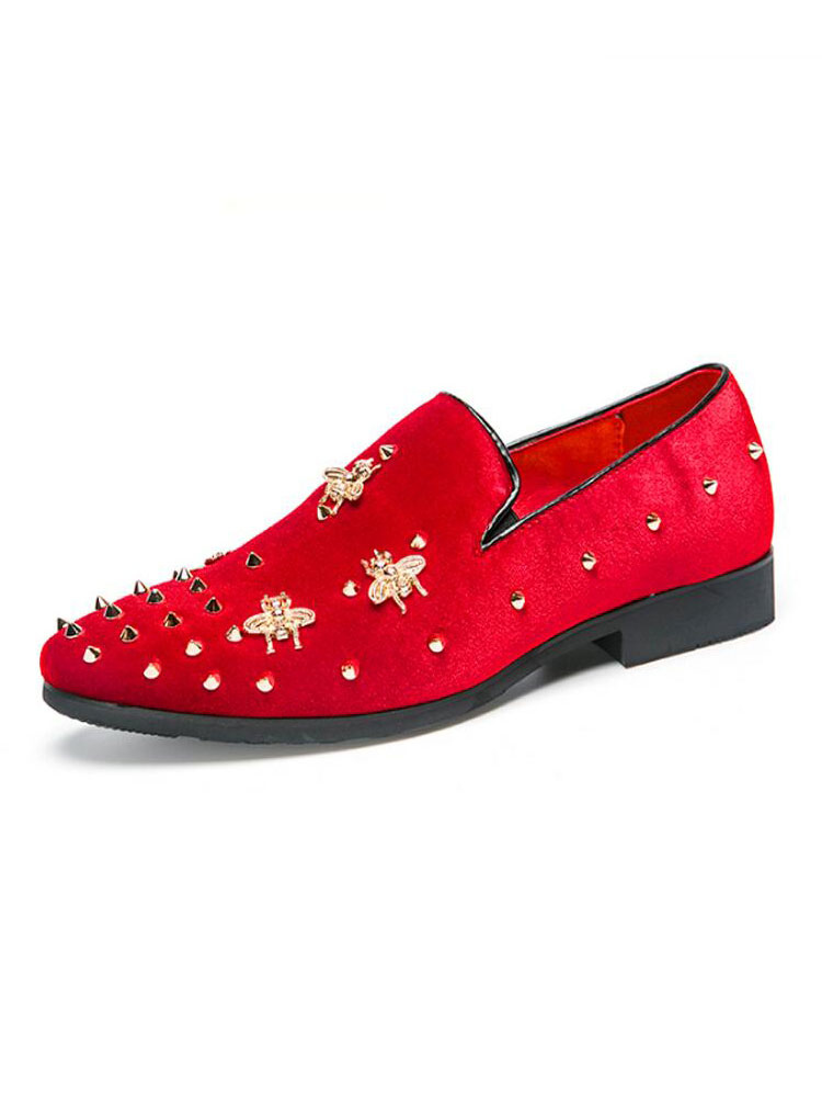 Zapatos de hombre | Zapatos de mocasines con punta para hombre Zapatos de baile con detalle de abeja con remaches de pana con punta redonda y purpurina roja - XY26976
