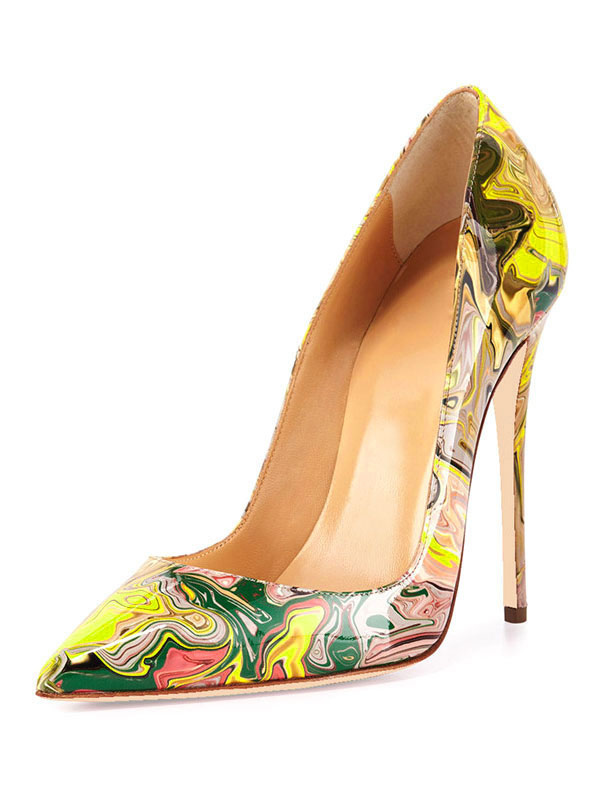 Zapatos de Mujer | Zapatos de tacón de puntera puntiaguada de amarillos Artísticos de tacón de stiletto - DW30586