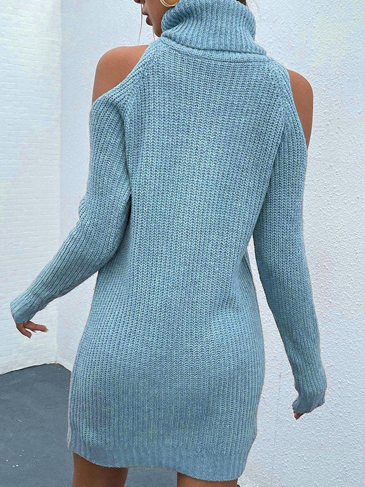 Women's Clothing Sweaters & Cardigans | Women Pullover Sweater Baby Blue High Collar Long Sleeves Stretch Polyester Sweaters - G