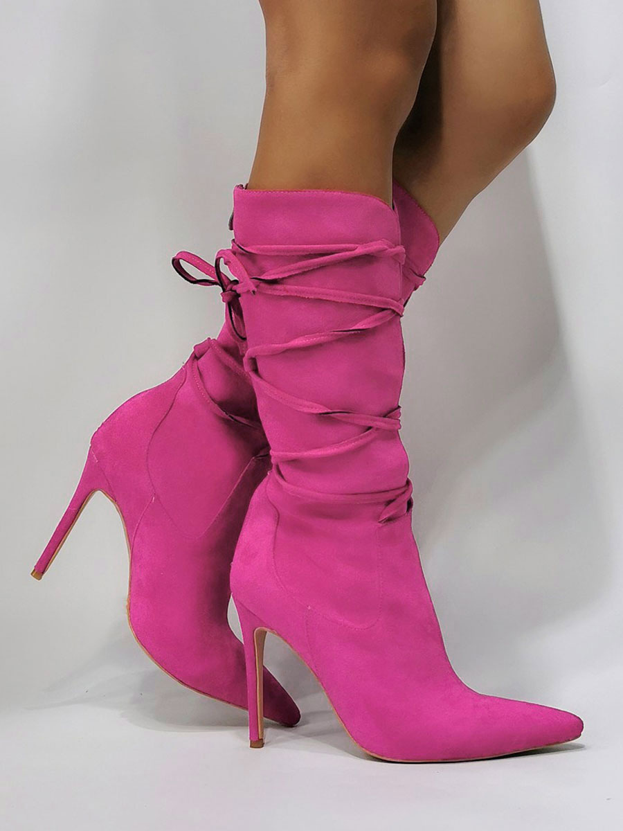 High Heel Boots Women Pointed Toe Lace Up Booties - Milanoo.com