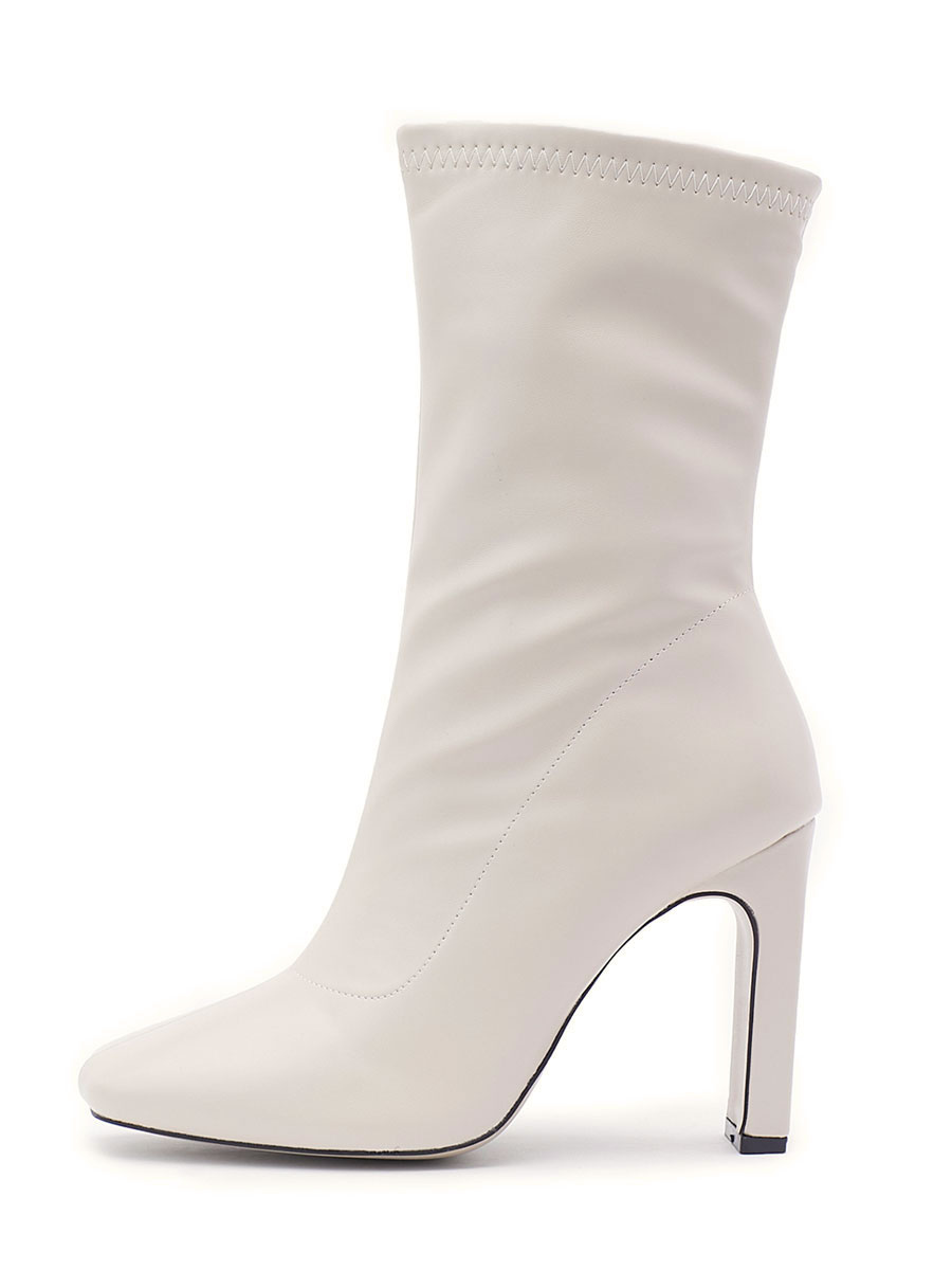 Zapatos de Mujer | Botines de mujer Punta cuadrada Tacón grueso Cuero de PU Botines blancos - SH80184