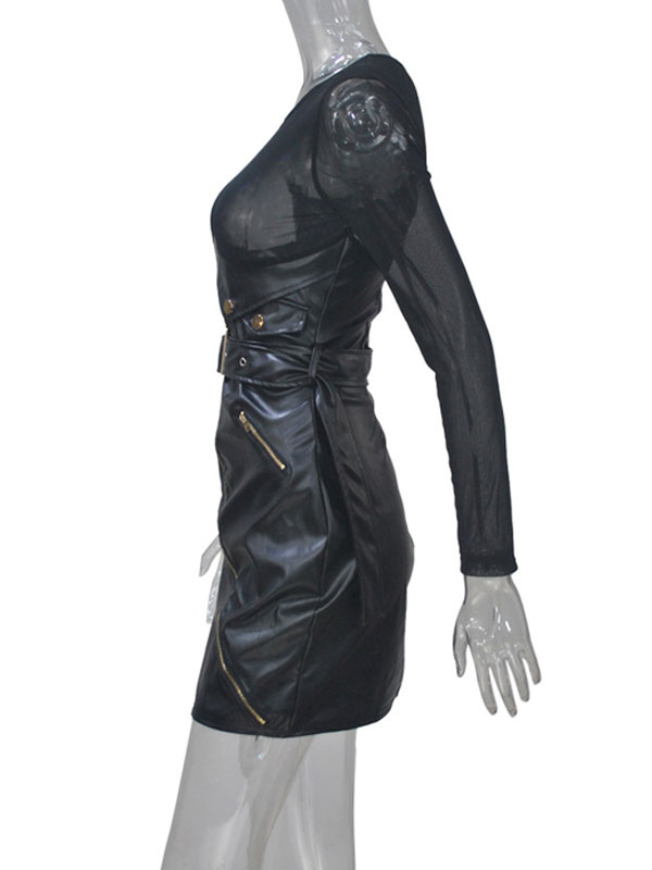 Women's Clothing Dresses | Bodycon Dresses Khaki Long Sleeves Zipper Retro Jewel Neck Layered Slim Fit Dress Sheath Dress - BI87182