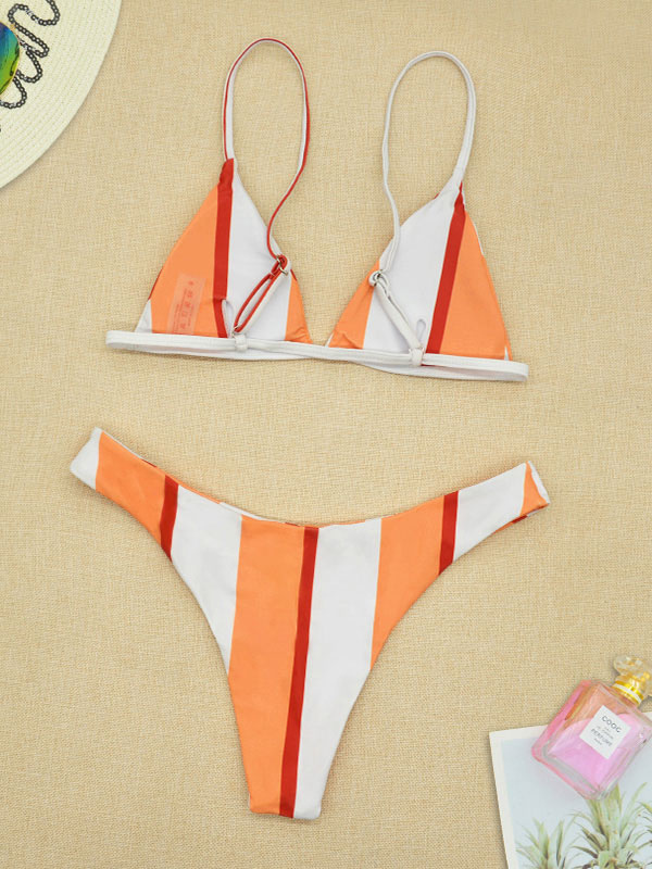 Women's Clothing Swimsuits & Cover-Ups | Strap V Neck Sexy Bikini Swimsuits In Orange - HL93022