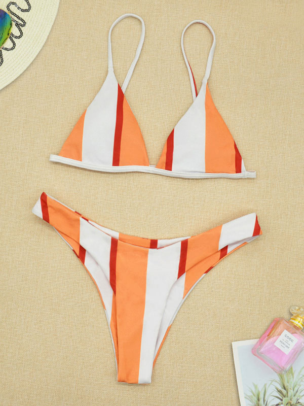 Women's Clothing Swimsuits & Cover-Ups | Strap V Neck Sexy Bikini Swimsuits In Orange - HL93022