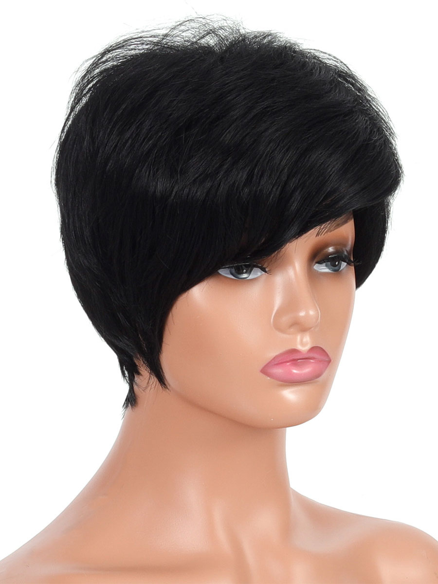 Women's Clothing Accessories | Synthetic Wigs Black Side Parting Heat Resistant Fiber Short Wig For Women - CQ00605